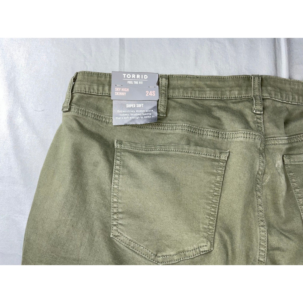Torrid Sky High Skinny Super Soft Sateen Moto Jeans. Olive, Women's Plus 24S. - Picture 5 of 5